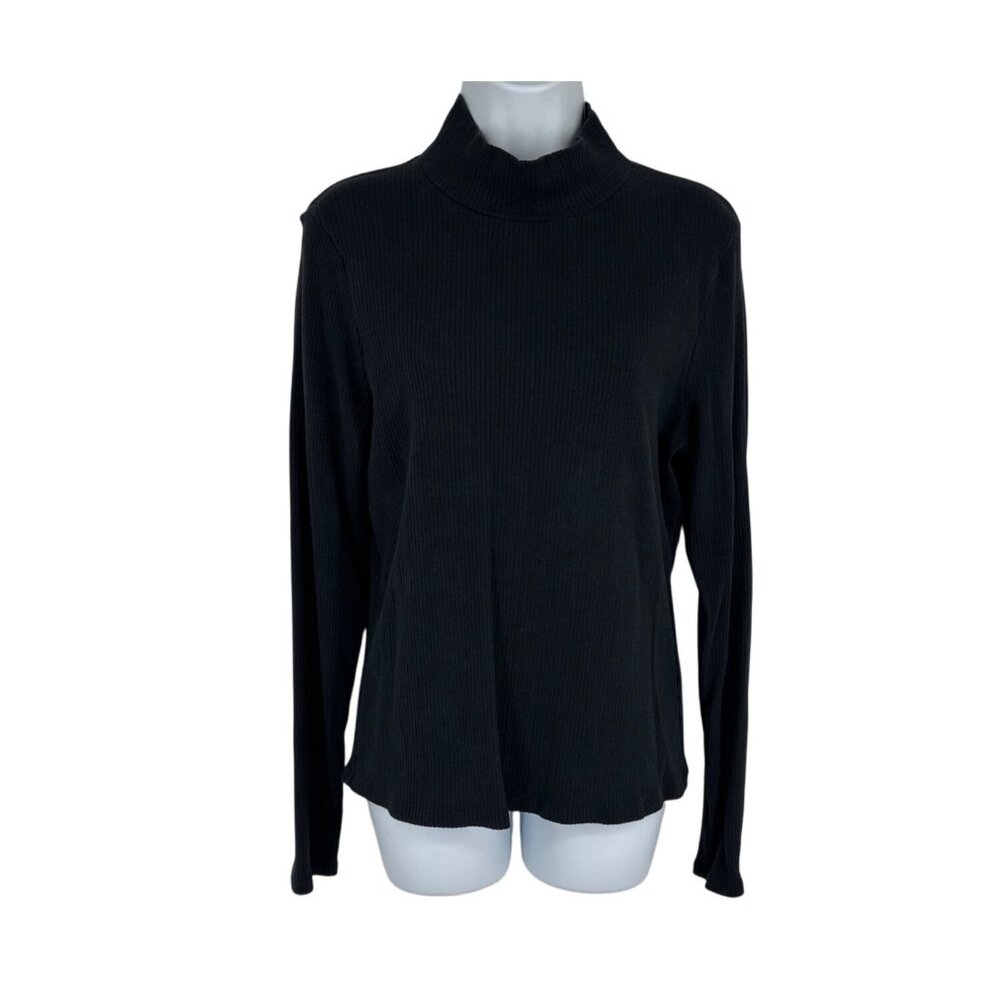 Maeve By Anthropologie Black Ribbed Mock Neck Long Sleeve Top Size L
